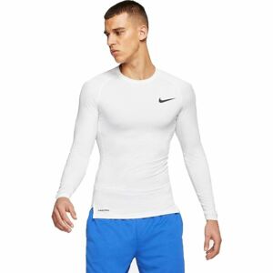 Nike NP TOP LS TIGHT M biela M - Pánske tričko s dlhým rukávom